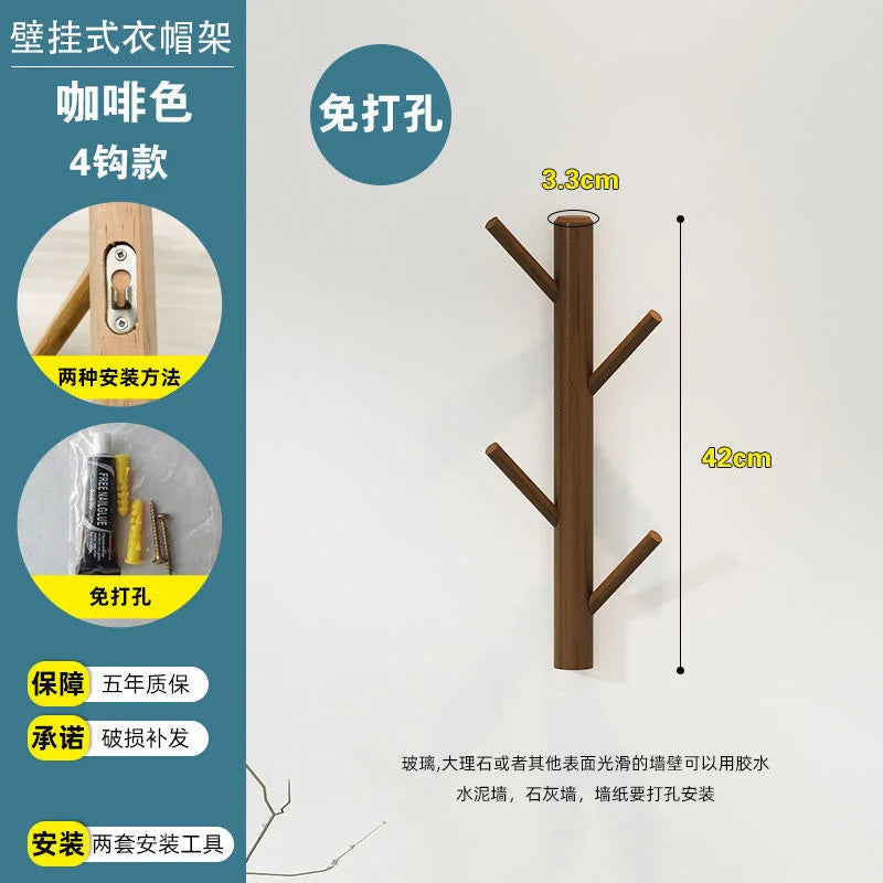 Branch twig solid wood wall mounted coat rack hanging hanger cabinet furniture bedroom clothes hats bag storage