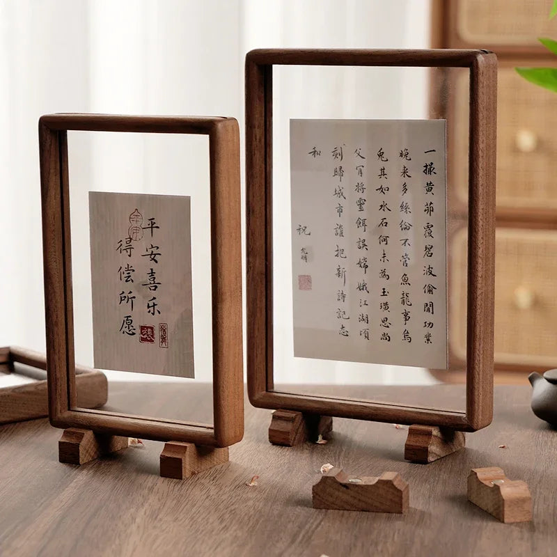 Wooden chinese style picture frame pendulum table magnetic transparent calligraphy character mounted photos