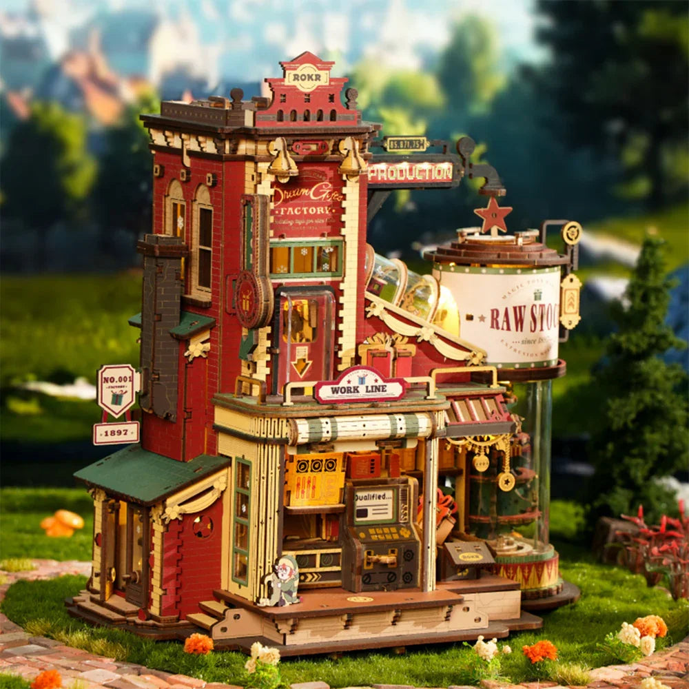 Robotime rokr dream gift factory 3d wooden puzzles music box christmas model kits build best gifts for kids adults