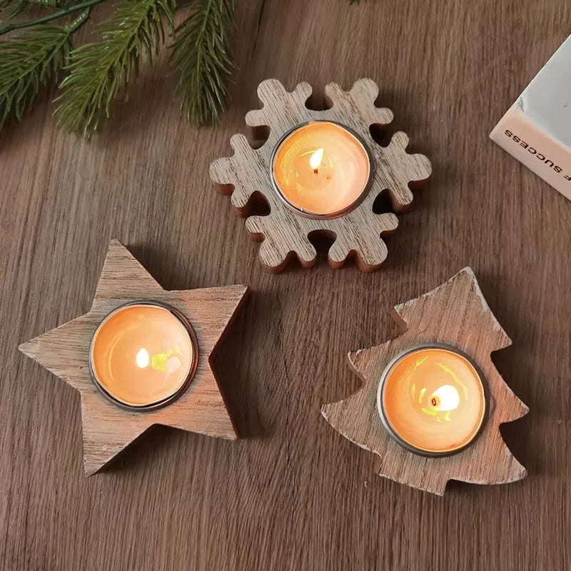 Christmas snowflake wooden candle holder candlestick 2024 tree decorations for home xmas table ornaments new year gift