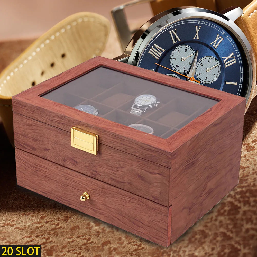 20 slot wooden watches display box case jewelry watch storage organizer - box