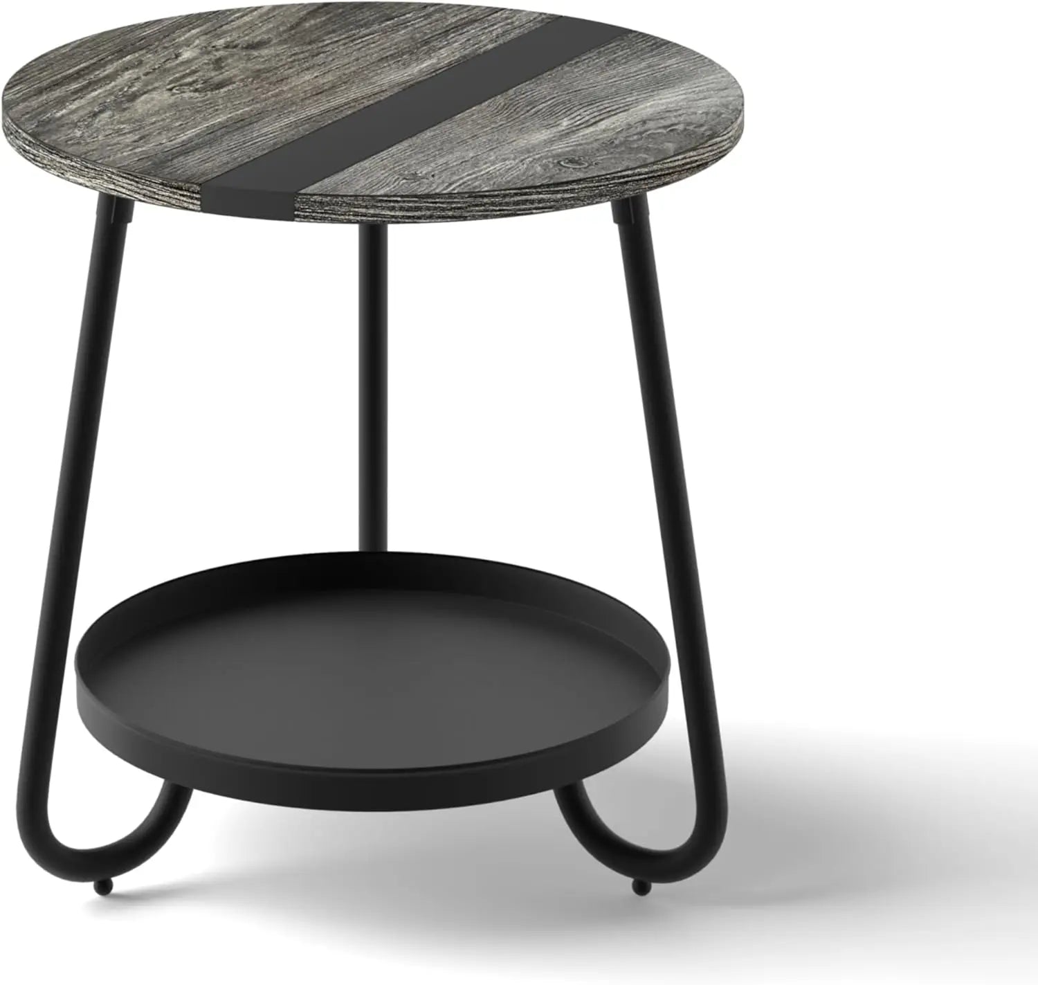 2 tier coffee table in living room industrial style round with metal tray wood small outdoor - grey / united states