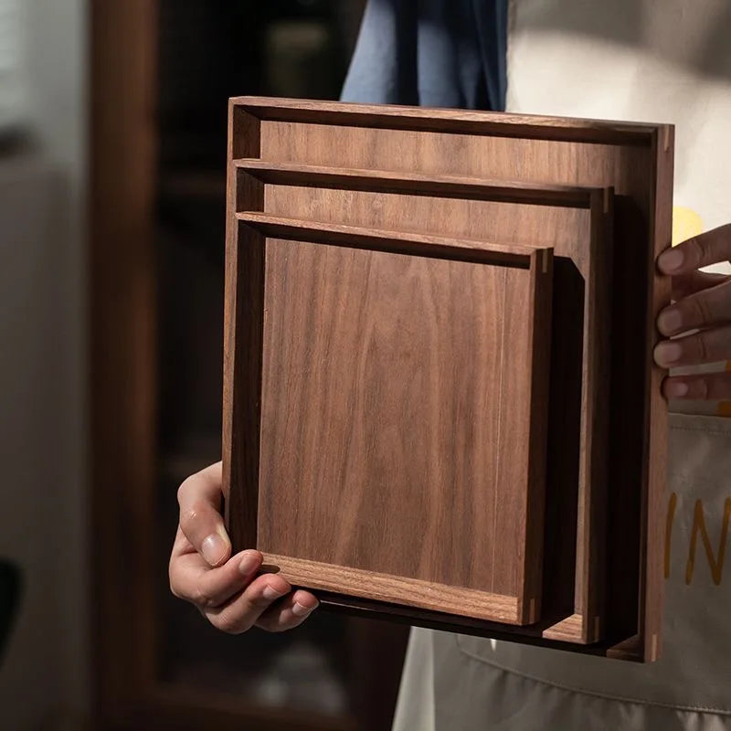 Scandinavian black walnut wood tray rectangular household tea fruit plate high value dinner