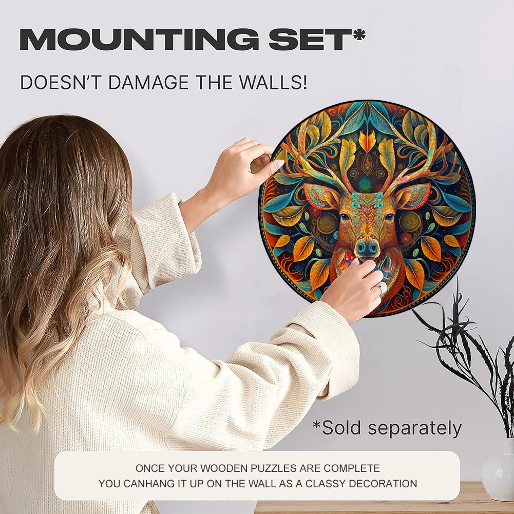 Wooden puzzle for adults reindeer puzzles round shape animal wood fun challenging deer gifts children guest