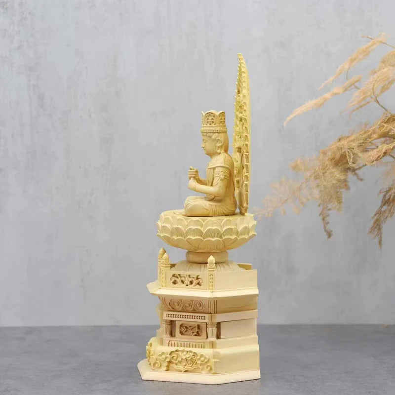 Huangyang wood carved buddha statue fengshui home office crafts sitting lotus sculpture decoration 1pc - a / 22cm