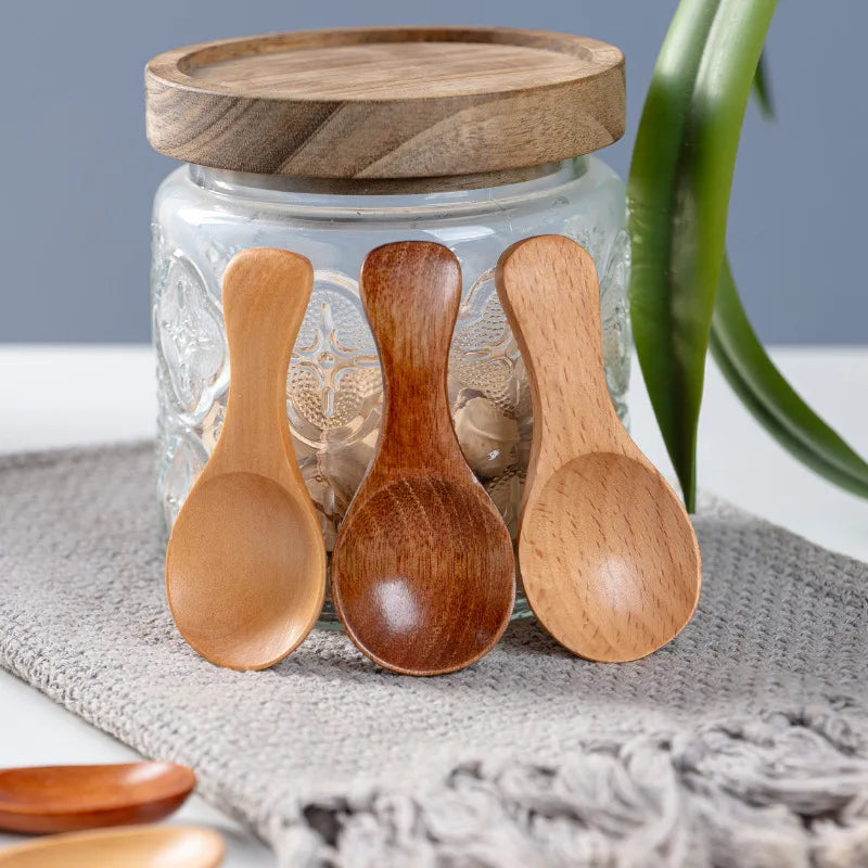 Customized short handle small natural wooden spoonstea coffee kitchen spice condimentsalt sugar enduring mini spoon