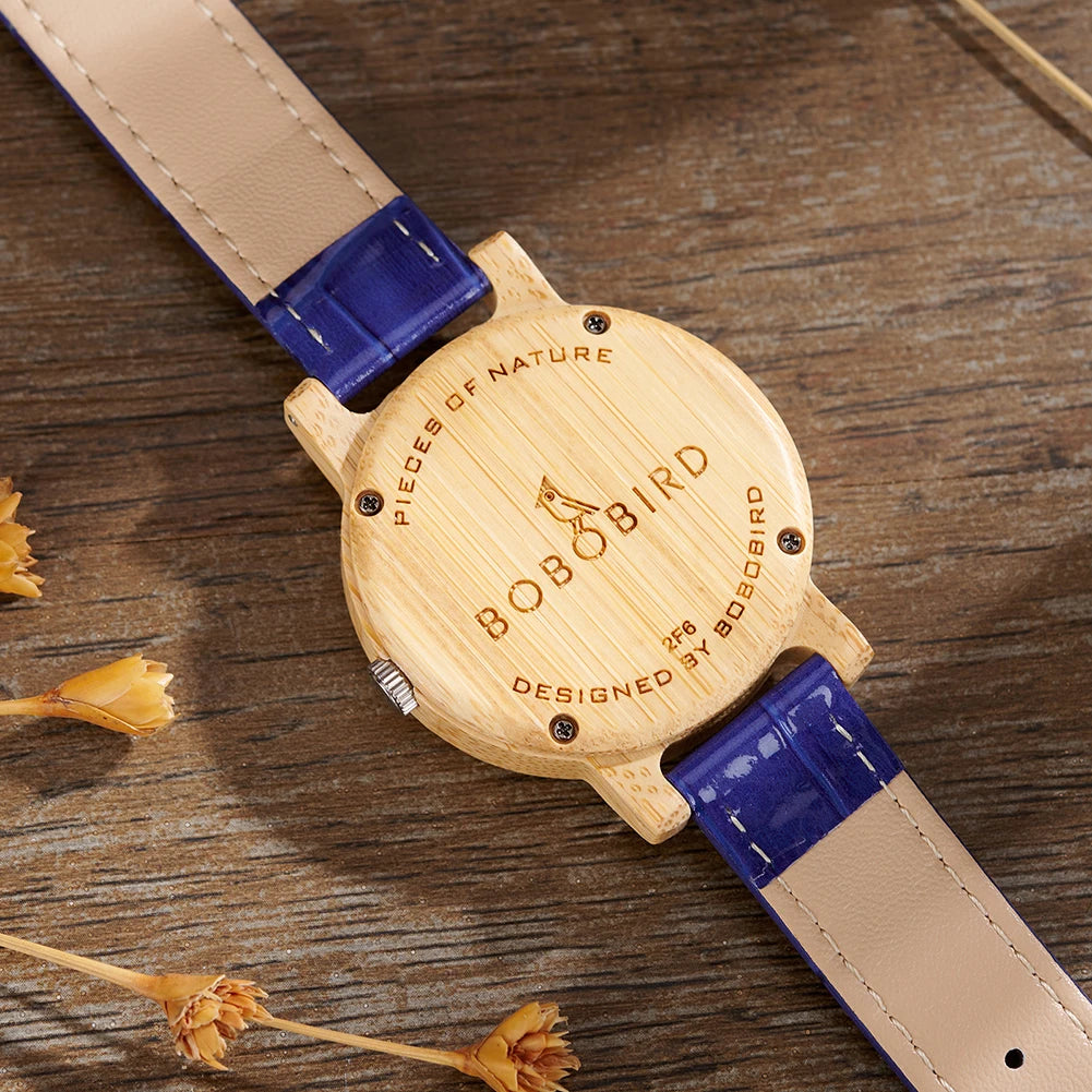 Bobo bird women bamboo watch lightweight genuine leather strap simple elegant fashion wooden gift for girlfriend