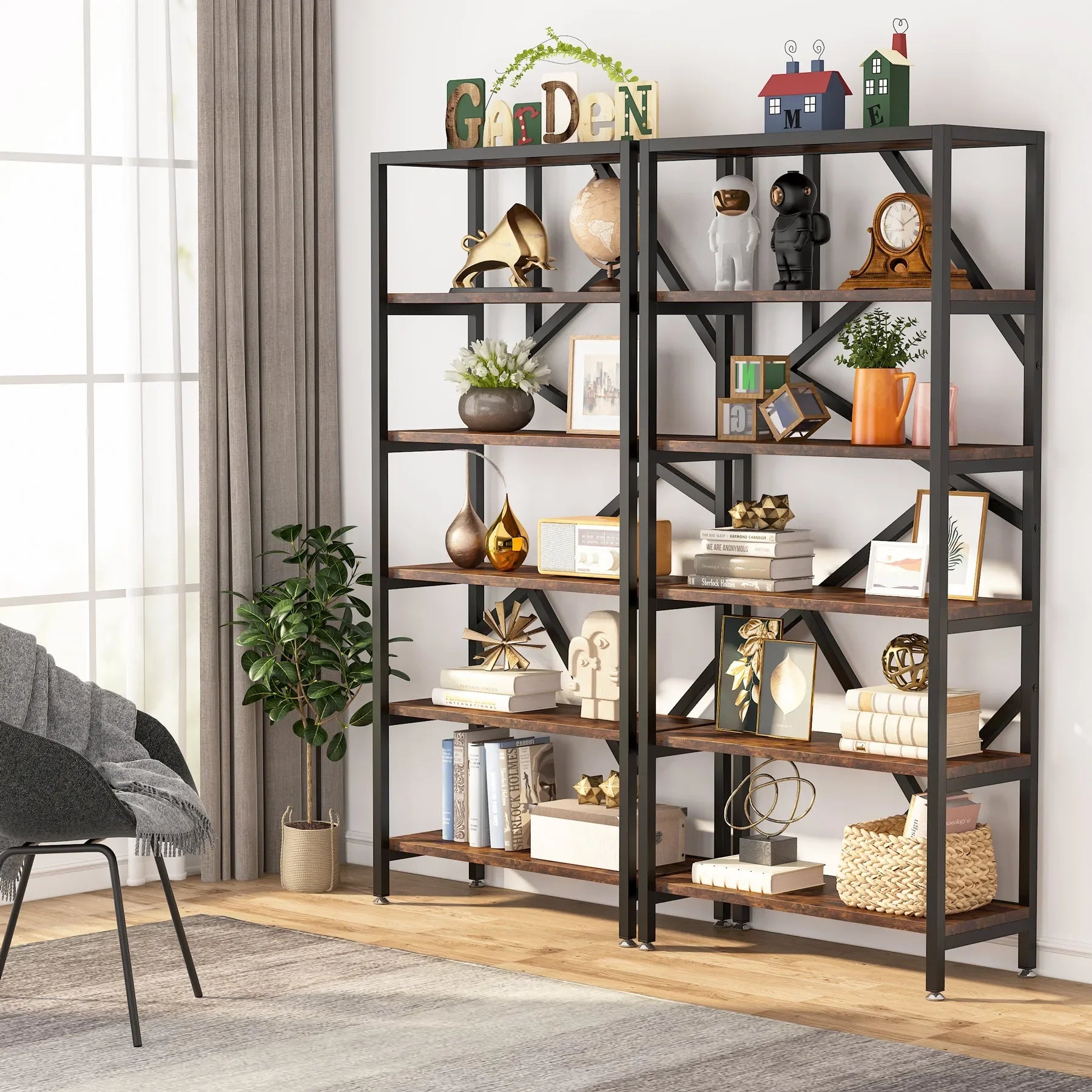 Tribesigns 71 inch high quality shelving units organizer rack industrial wood open bookshelf