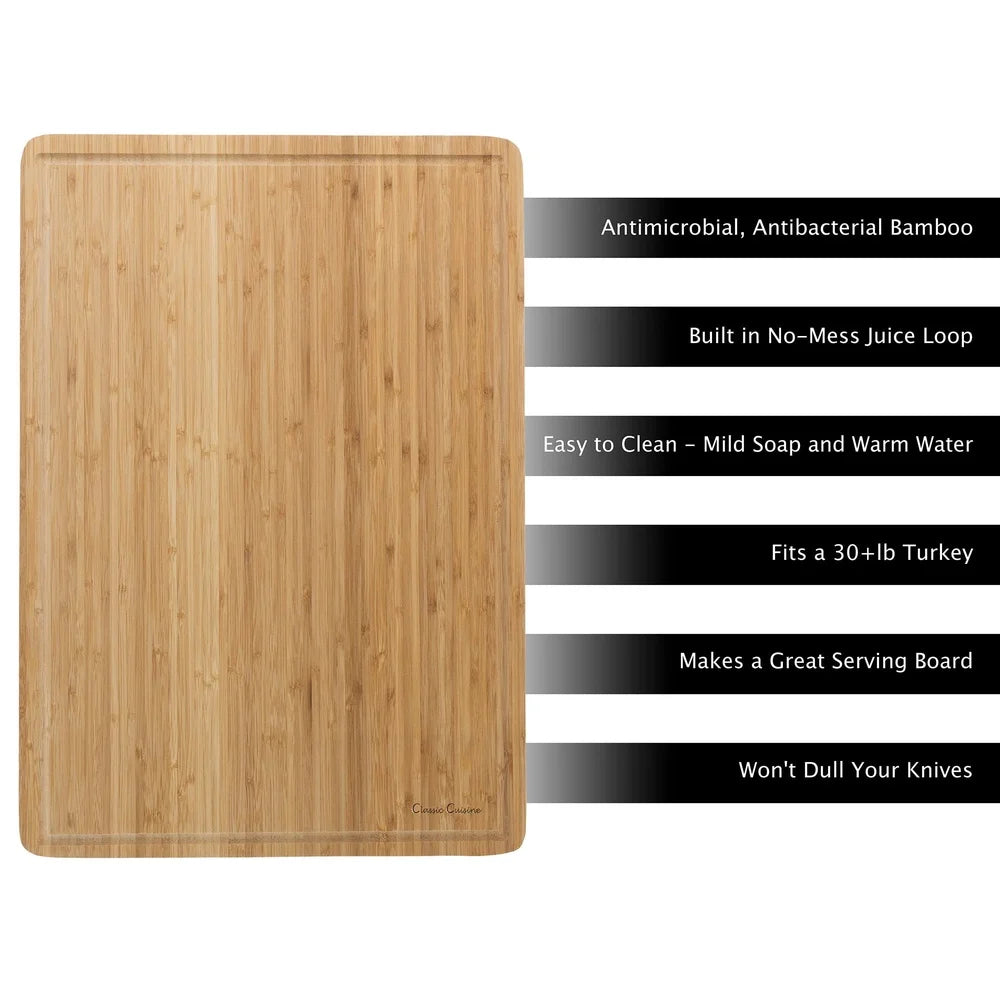 Extra large bamboo cutting board thick knife friendly antimicrobial antibacterial kitchen prep juice groove