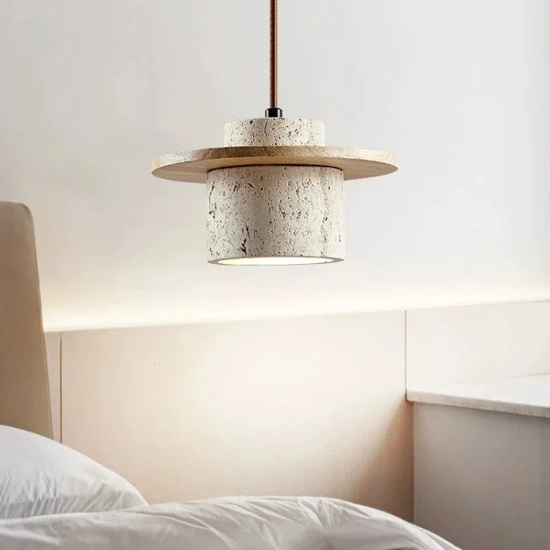 Japanese style chandelier bedroom bedside led pendant lamp vintage stone wood cream lighting fixtures home room decor