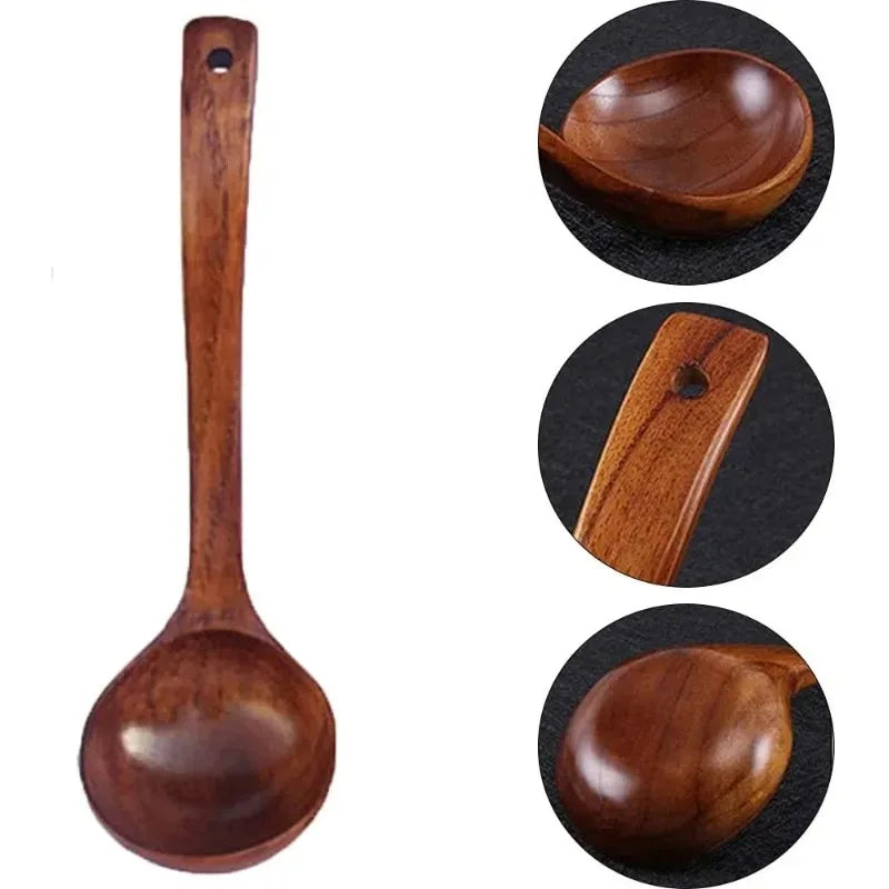 Wooden kitchenware serving spoon ladle large natural wood soup cooking utensil handmade tableware