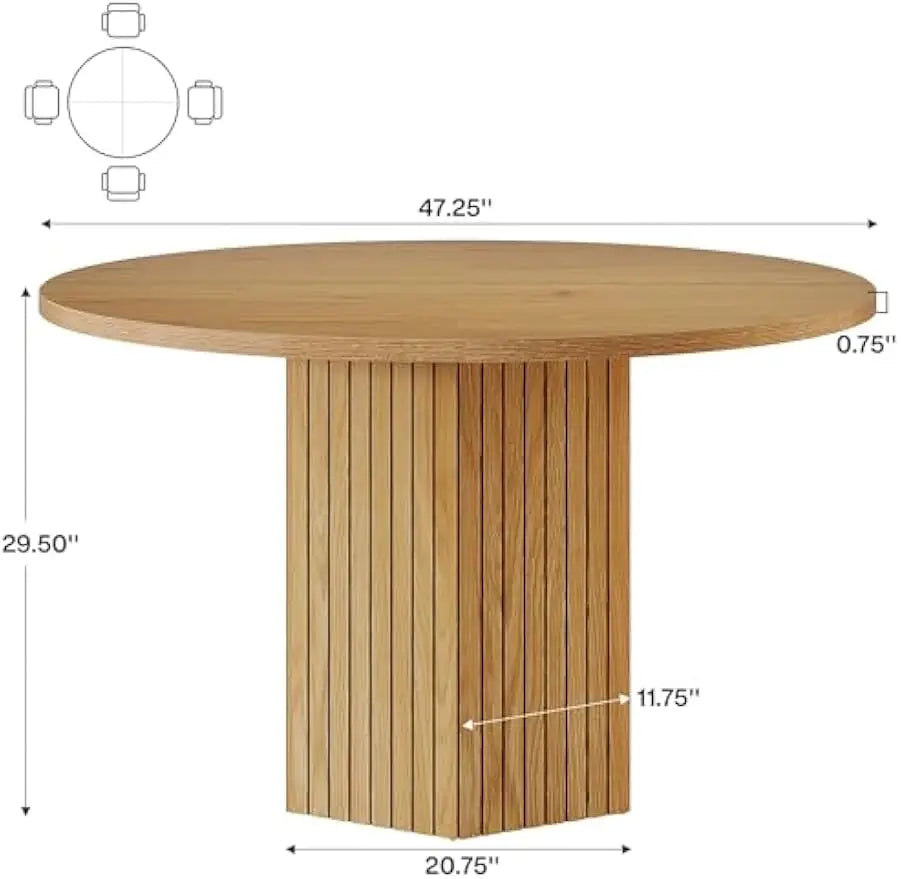 Wood dining table round kitchen for room 47 inch dinner 4 people with heavy duty pedestal - united states / natural oak