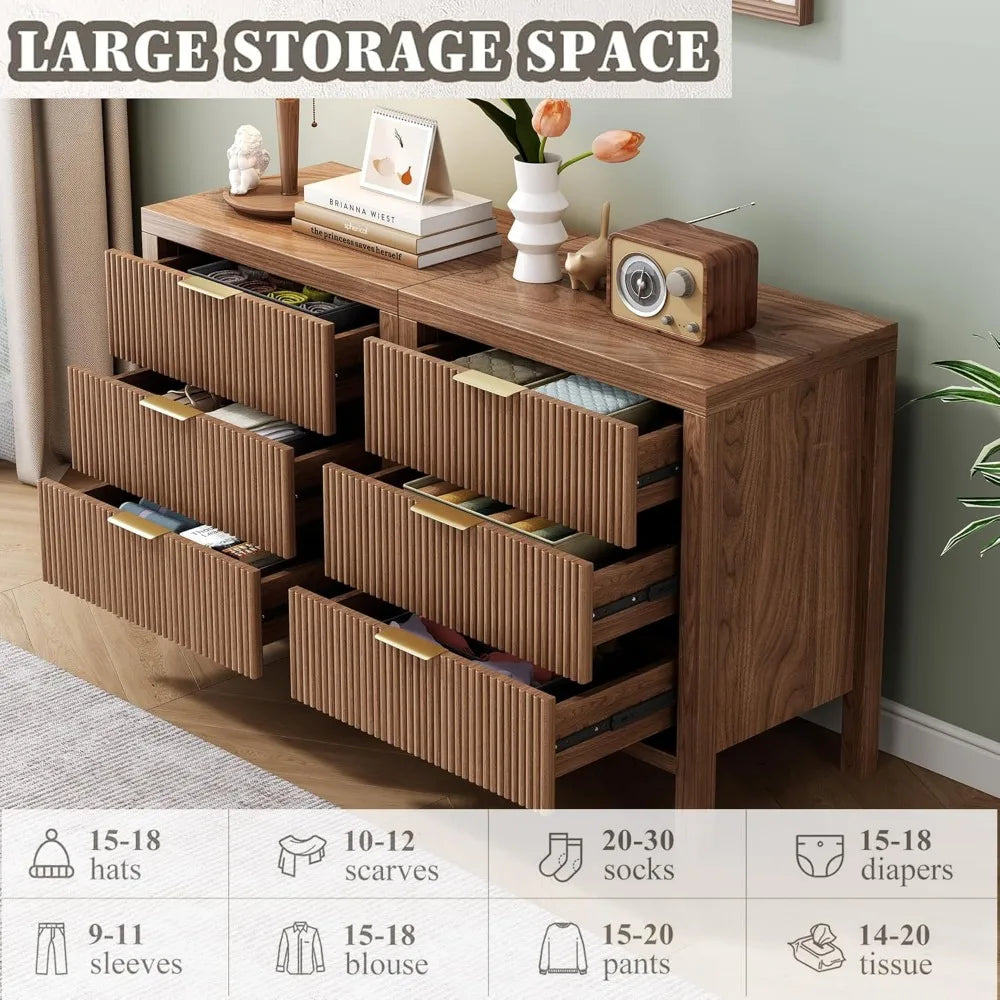 Nightstand with 6 drawers dresser and sets bedside tables mid century nightstands wide for bedroom,