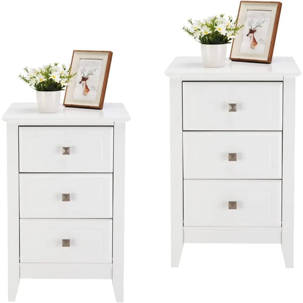 Upgraded white night stands for bedrooms set of 2 modern nightstand with 3 drawers wooden bed side table - grey