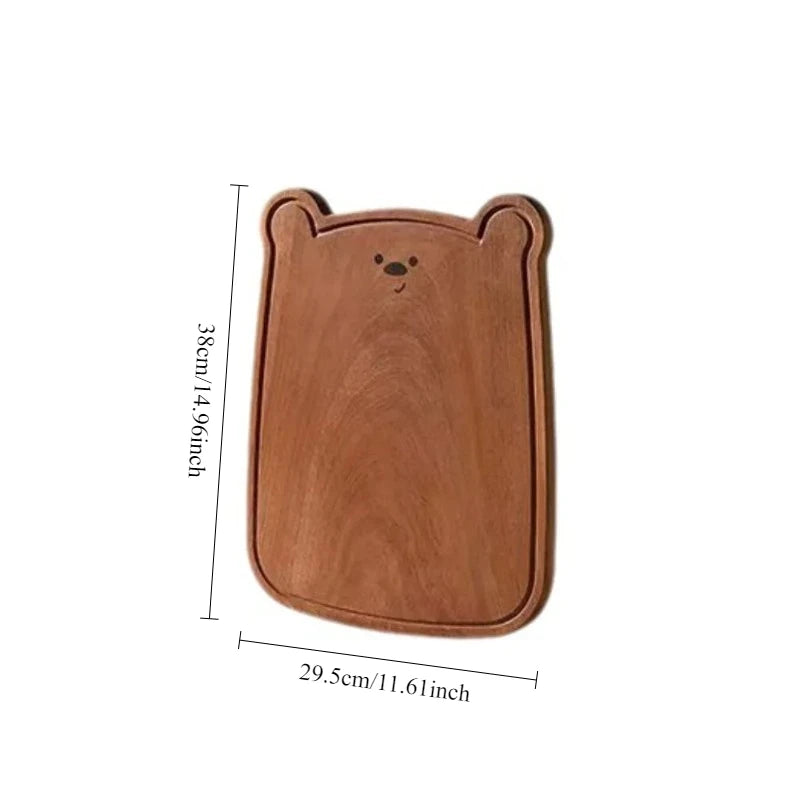 Home use solid wood bear cutting board eco-friendly thickened bread cute design fruit camping - b-large size