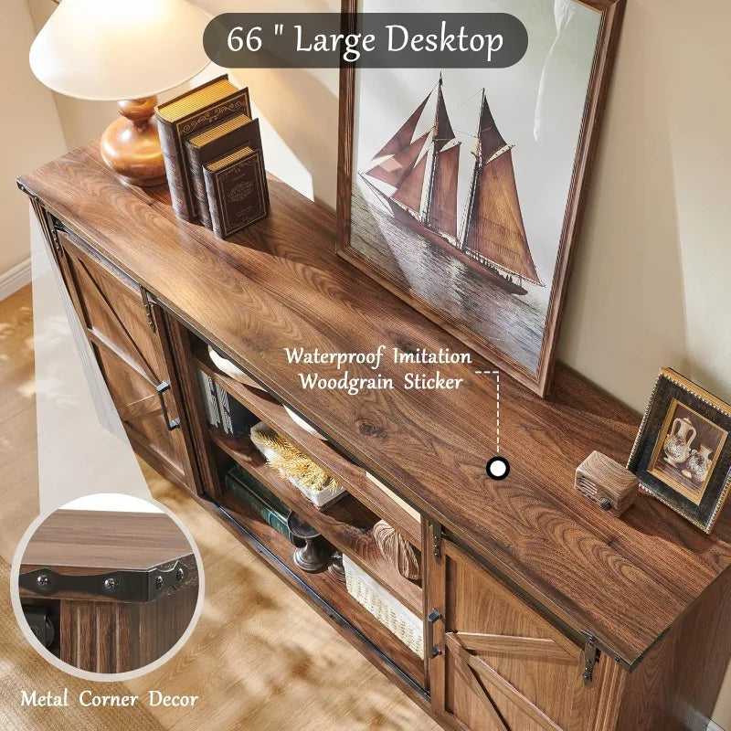 Farmhouse tv stand for 75+ inch 32’’ tall entertainment center w/4 drawers & sliding barn door - united states