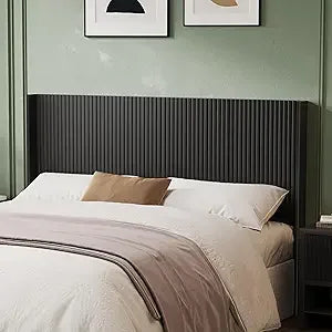 Wood headboard queen size 64.6’’ wide wooden only modern farmhouse headboards wall mounted fluted panel wingb - black