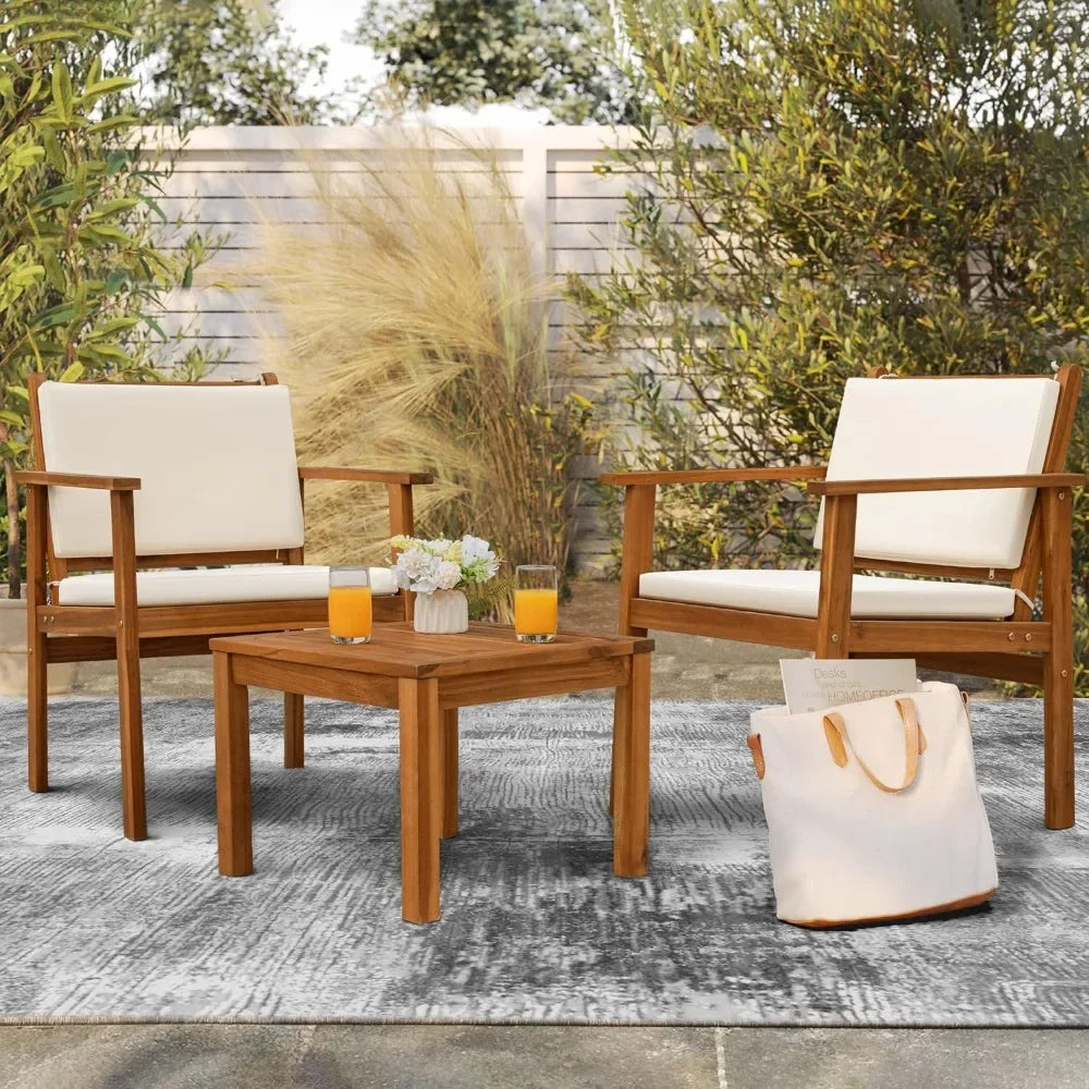 Patio chairs 3 piece acacia wood furniture with coffee table & cushions outdoor conversation set balcony - chair