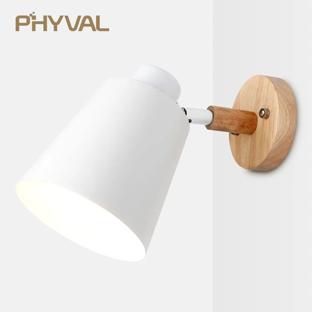 Wooden wall lights bedside lamp sconce modern light for bedroom nordic macaroon 6 color steering head e27 85-285v