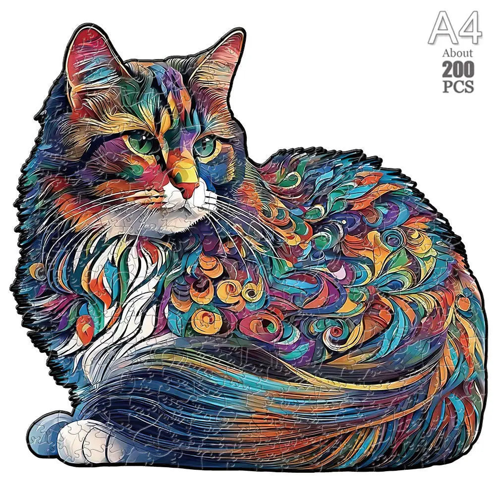 Lovely cat wood jigsaws creative games brain twister holiday gifts wooden animal puzzle kids adults high-quality diy