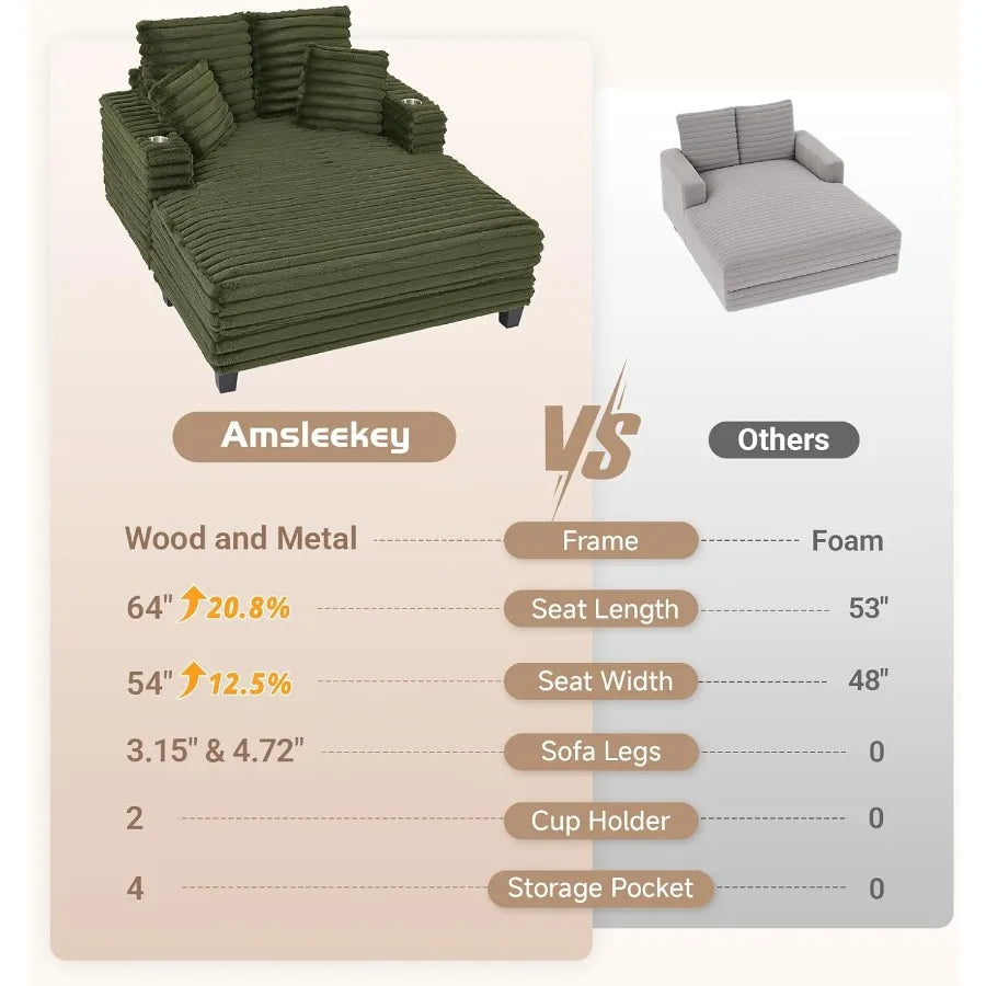 Chaise lounge chair indoor 64 oversized s with wood frame upholstered sofa bed for living room movie bedroom 4 - united