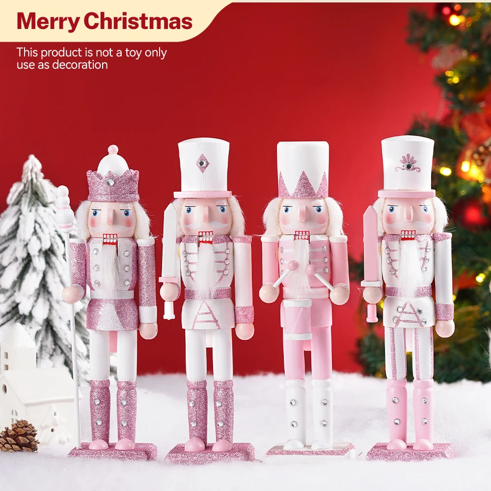 12in pink painted nutcracker soldier wooden handmade figurine christmas decor holiday party home desktop decoration