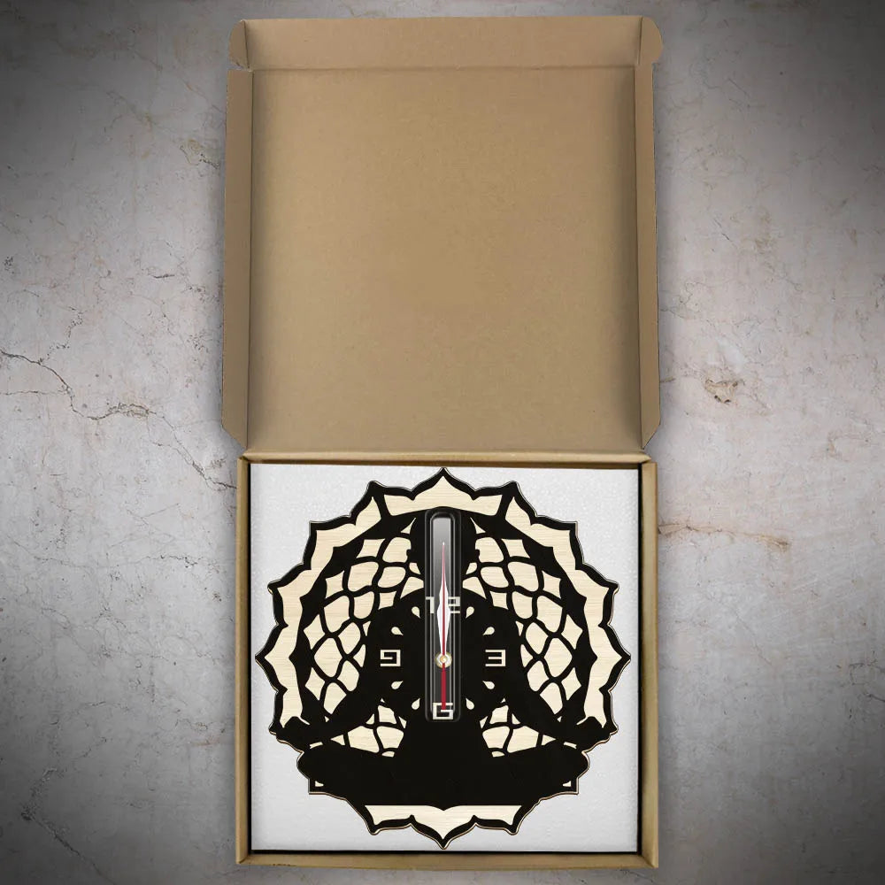 Yoga namaste laser cut wooden wall clock for studio mediation home decor sukhasana yogi artwork rustic natural wood