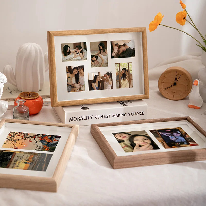 Imitative wooden photo frame for walls 23x23cm nine-square grid vintage frames stand pictures gift room desktop decor