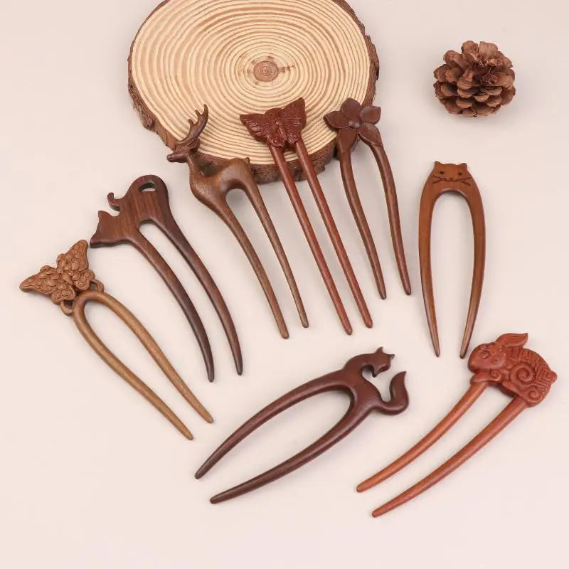 Wooden hair stick u-shaped fork cat butterfly chinese style fashion hairpin headwear girl accessories