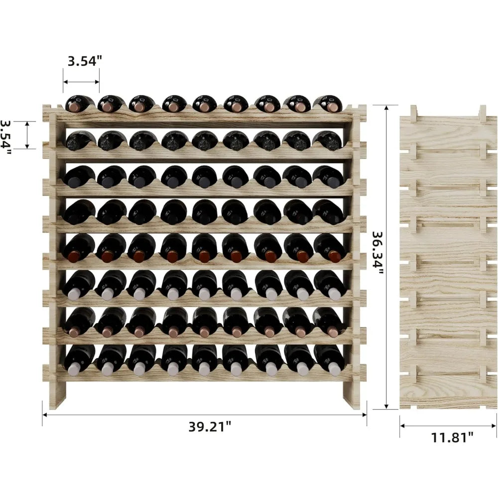 Stackable wooden floor wine rack - premium modular storage solution - united states / natural