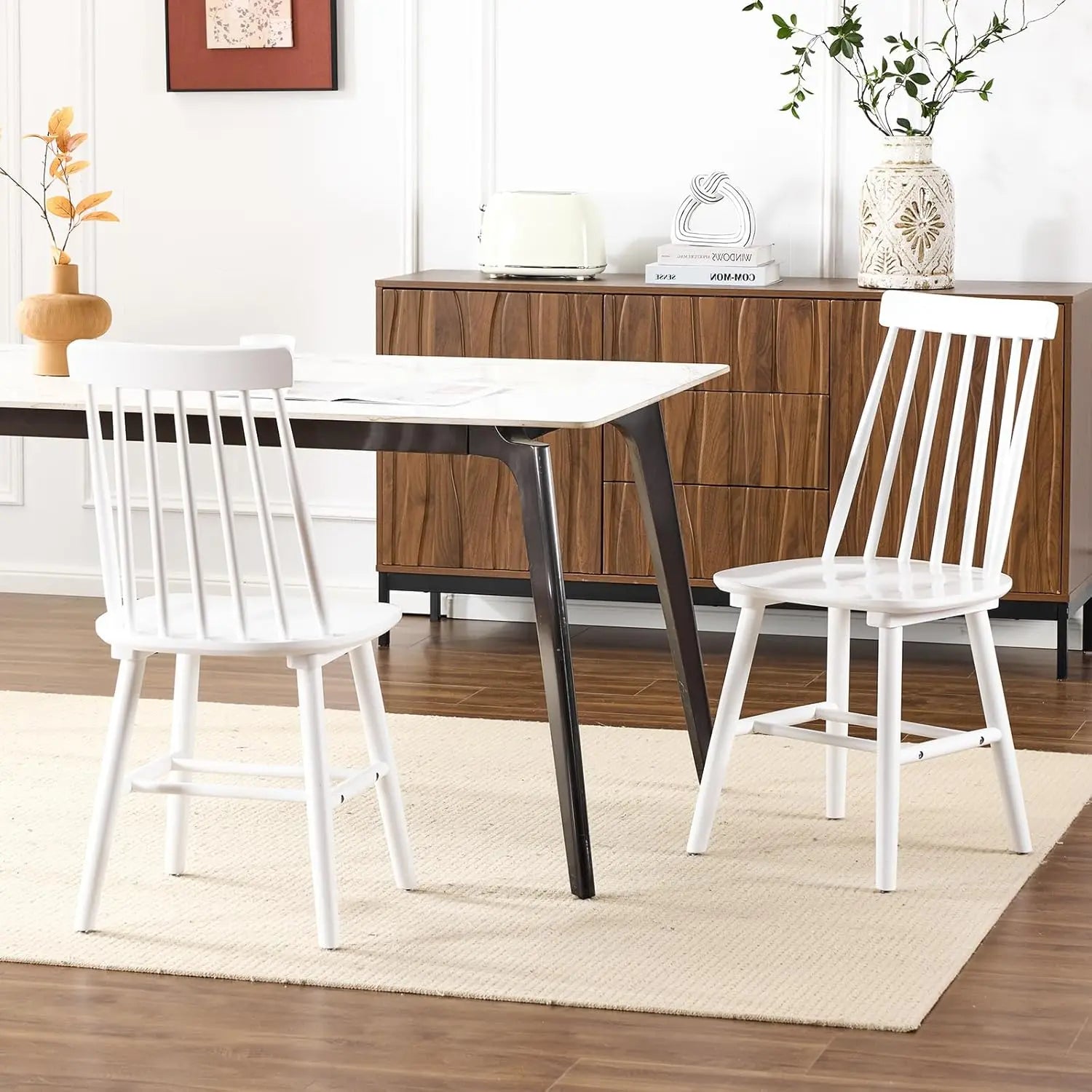 Black wooden dining chairs set of 2 wood room chair spindle side country farmhouse windsor for kitchen and - white