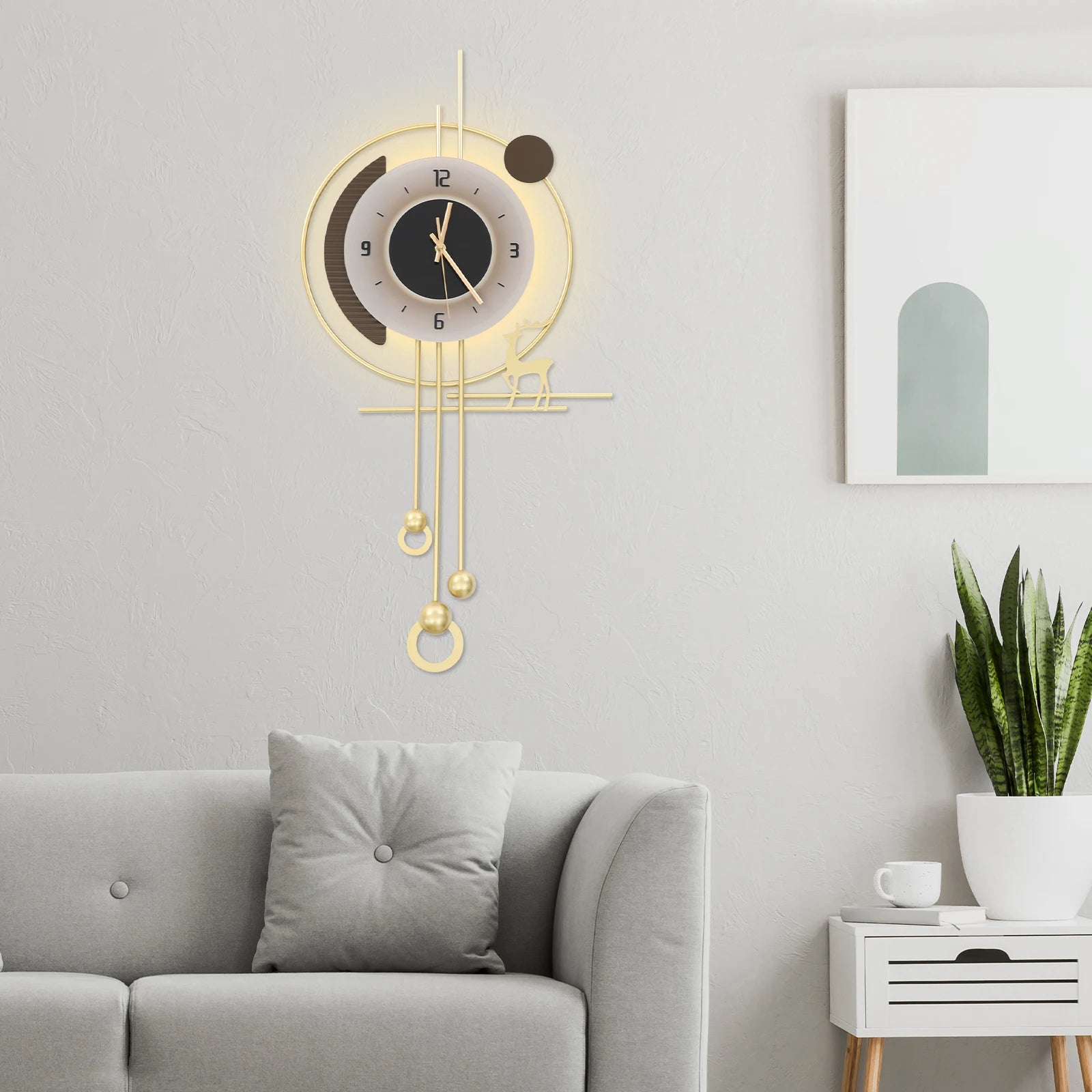 Modern gold iron wall clock,sound-control 39x24x80 cm led lighting clock battery powered wall-mounted for home,bedroom