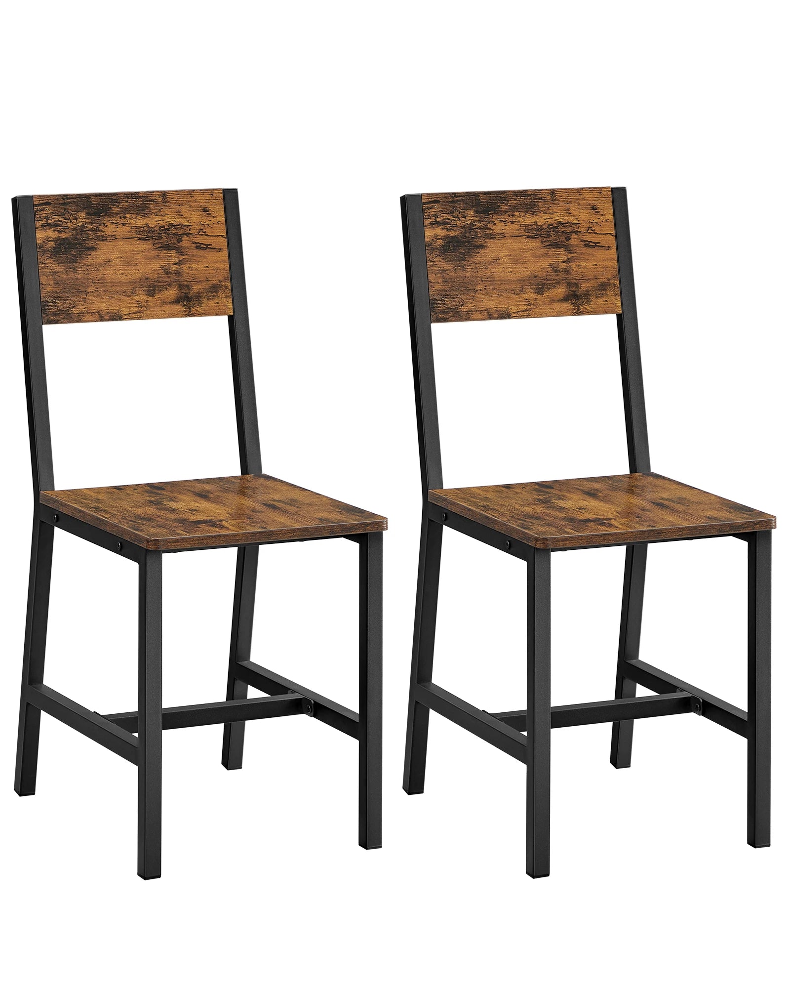 Vasagle dining chair set of 2 rustic wood chairs with metal steel frame easy to assemble comfortable seat - brown