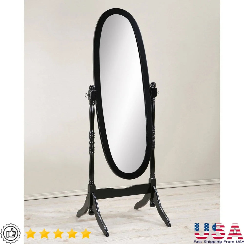 Traditional cheval mirror wood frame freestanding oval glass vintage bedroom decor adjustable height antique style