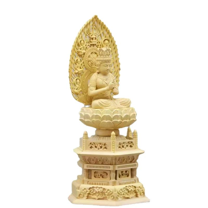 Huangyang wood carved buddha statue fengshui home office crafts sitting lotus sculpture decoration 1pc - a / 22cm
