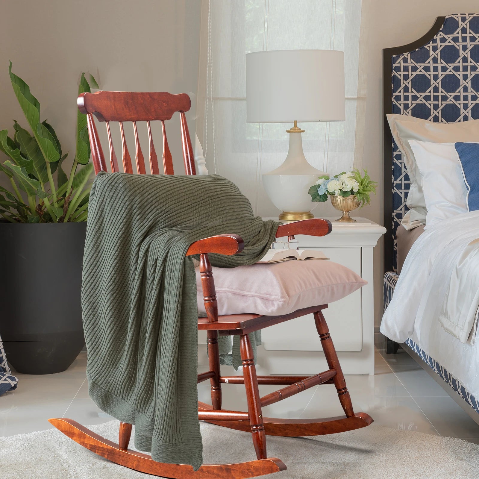 Patio rocking chair solid wood outdoor porch rocker with wooden frame indoor - united states / brown