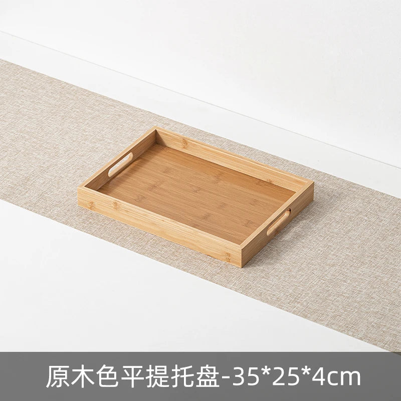 Large size rectangular bamboo wood tea tray display plate walnut color set cup storage handle home use japanese sle