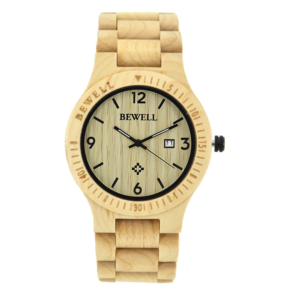 Men luxury natural wood watch auto date maple wooden watches bamboo wristwatch - 086b