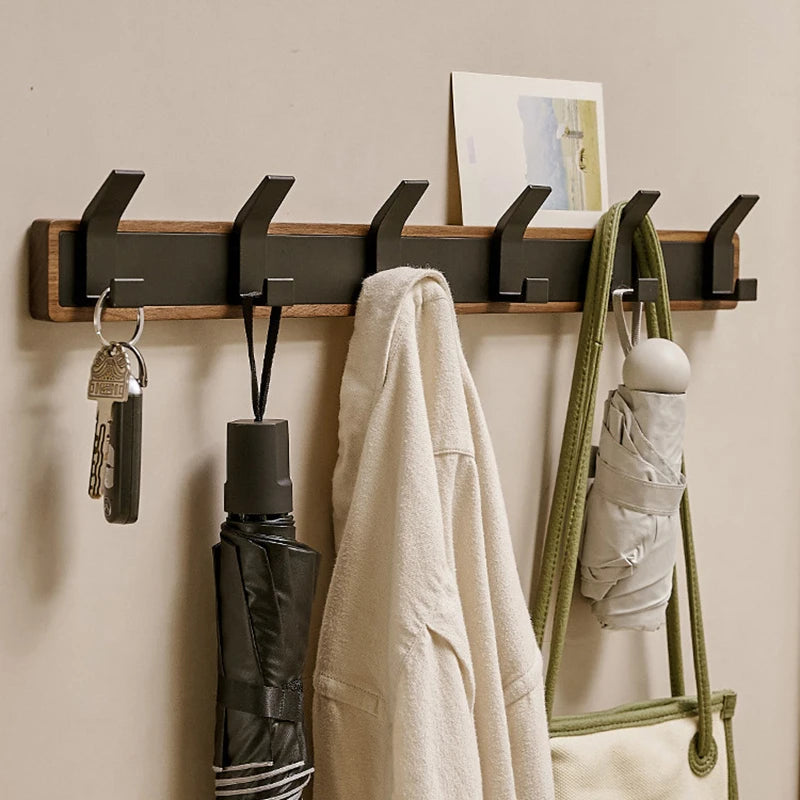 Bakala-black wood wall hook hanging coat rack for bathroom kitchen bedroom hallway clothes holder