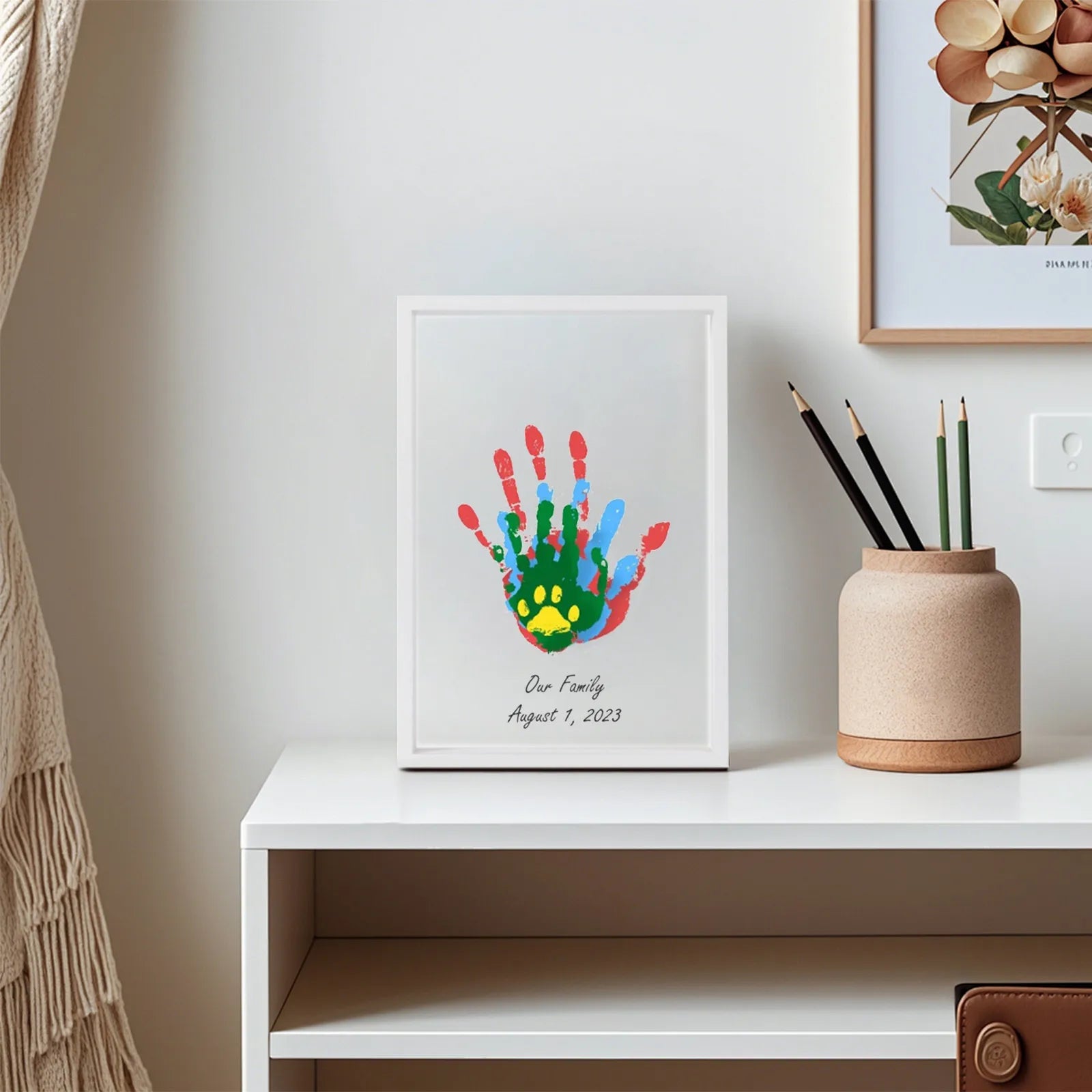 Clear family handprint kit diy handmade keepsake wooden frame with 6 paints pen eraser paintbrush baby gift
