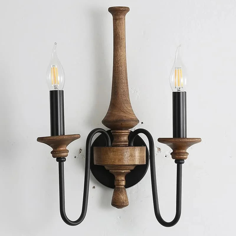 Vintage wood wall lamp for living room antique farmhouse candle sconce bedroom bedside mid century wooden lights