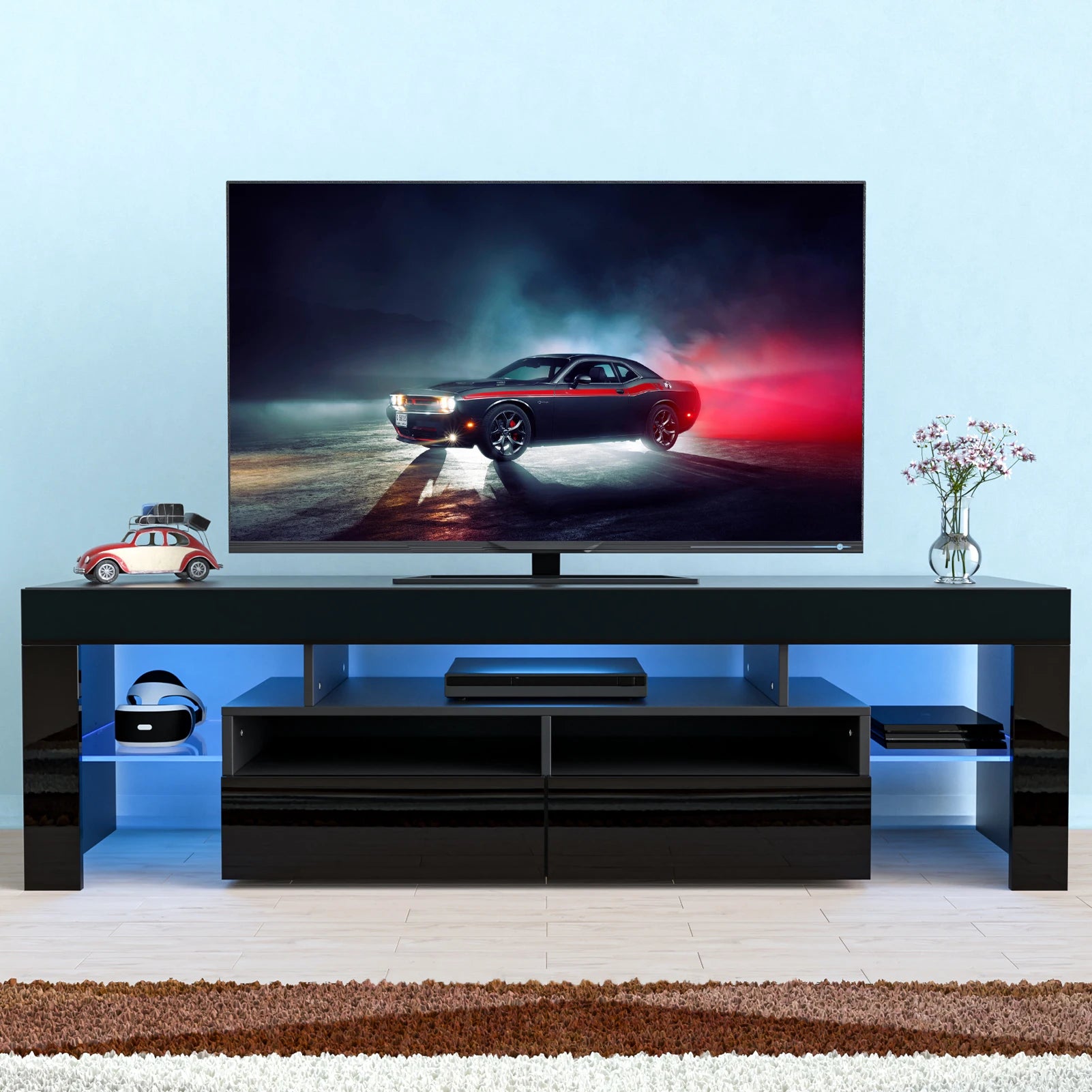 71in led tv stand for 75/70/65 inch modern black living room with storage drawers high gloss cabinet