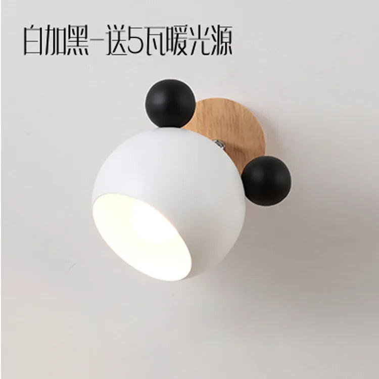 Nordic creative macaron simple personality bedroom mickey cartoon warm children’s room bedside lamp wooden wall - black