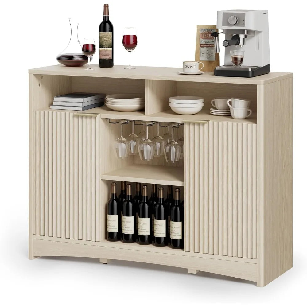 Modern coffee bar cabinet with storage fluted wood buffet sideboard wine and glass rack liquor adjustable