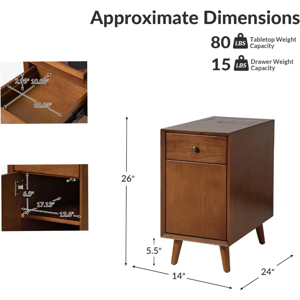 Side table with drawers and charging station modern end usb ports outlets wooden night stand s - acorn / united states