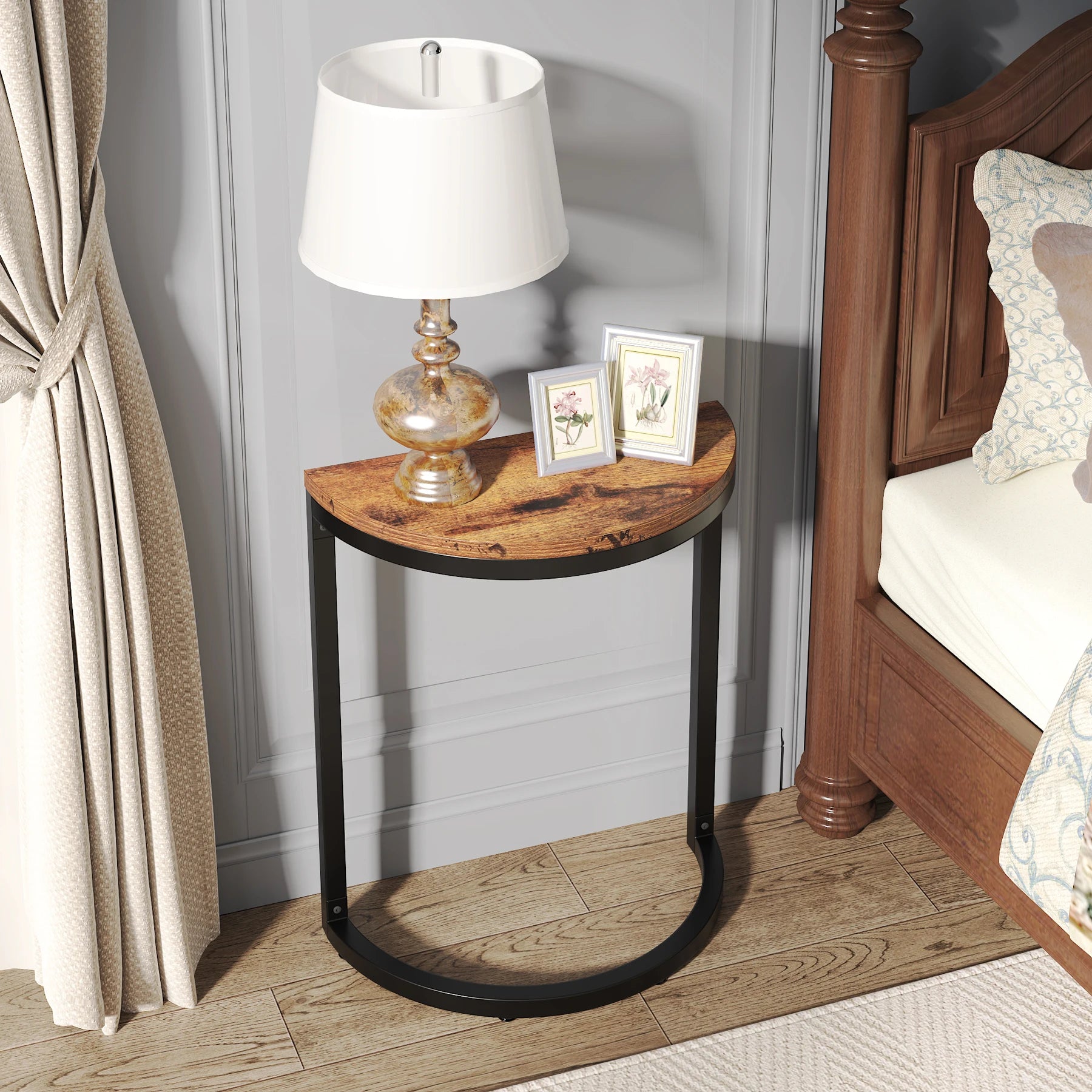 Tribesigns end table semi circle small half round side with metal frame wood accent slim c - united states