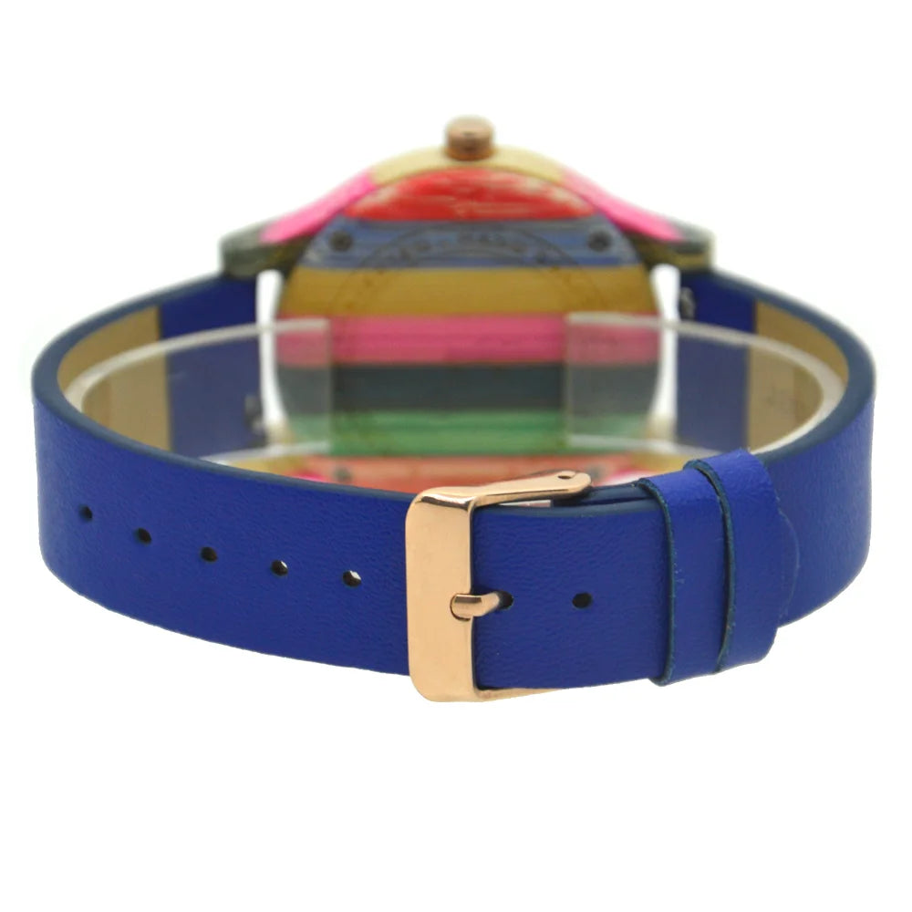 Mens womens 40mm big neutral colouful bamboo wooden watch unisex japan analog quartz leather strap casual watches - 139