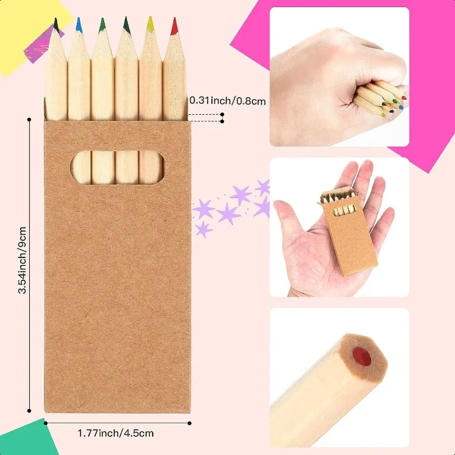 Mini drawing colored pencils for 3.5 inch portable short fat 6 different color pre sharpened in bulk painting class