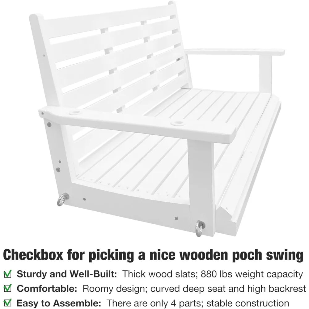 Wooden porch swing ergonomic seat bench with hanging chains and 7mm springs heavy duty 880 lbs for outdoor patio garde