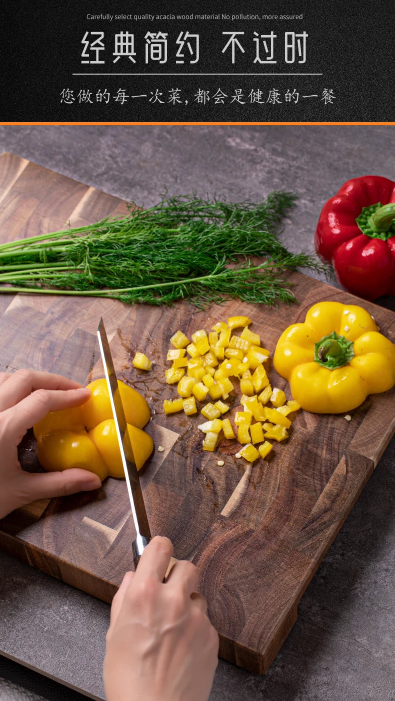 High quality nature acacia wood seamless stitching end grain kitchen food chopping wooden cutting board - s 36x24x3cm